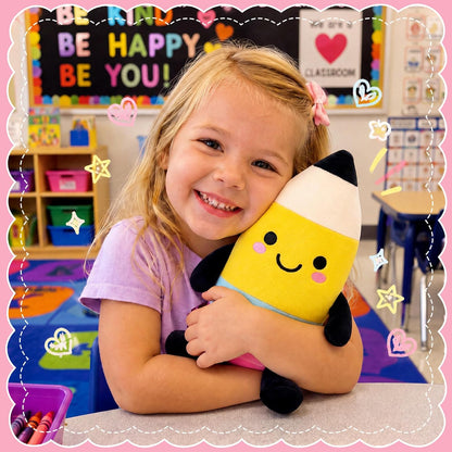 Classroom Stationery Plush Cute Composition Note Pencil Crayon Plush Toys Classroom Decor Book Character Stuffed Animal for Reading Room Decor Teacher Gift(Pencil,Yellow and Black)