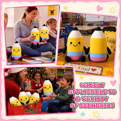 Classroom Stationery Plush Cute Composition Note Pencil Crayon Plush Toys Classroom Decor Book Character Stuffed Animal for Reading Room Decor Teacher Gift(Pencil,Yellow and Black)