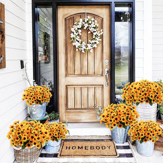 6 Bundles Sunflowers Artificial Flowers Daisy Mums Fake Flowers Outdoor UV Resistant No Fade Fall Flowers 24 Stems Greenery Shrubs Indoor Outside Home Wedding Office DIY Garden Décor (Yellow)