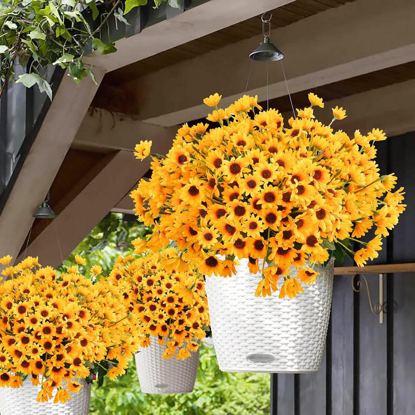 6 Bundles Sunflowers Artificial Flowers Daisy Mums Fake Flowers Outdoor UV Resistant No Fade Fall Flowers 24 Stems Greenery Shrubs Indoor Outside Home Wedding Office DIY Garden Décor (Yellow)