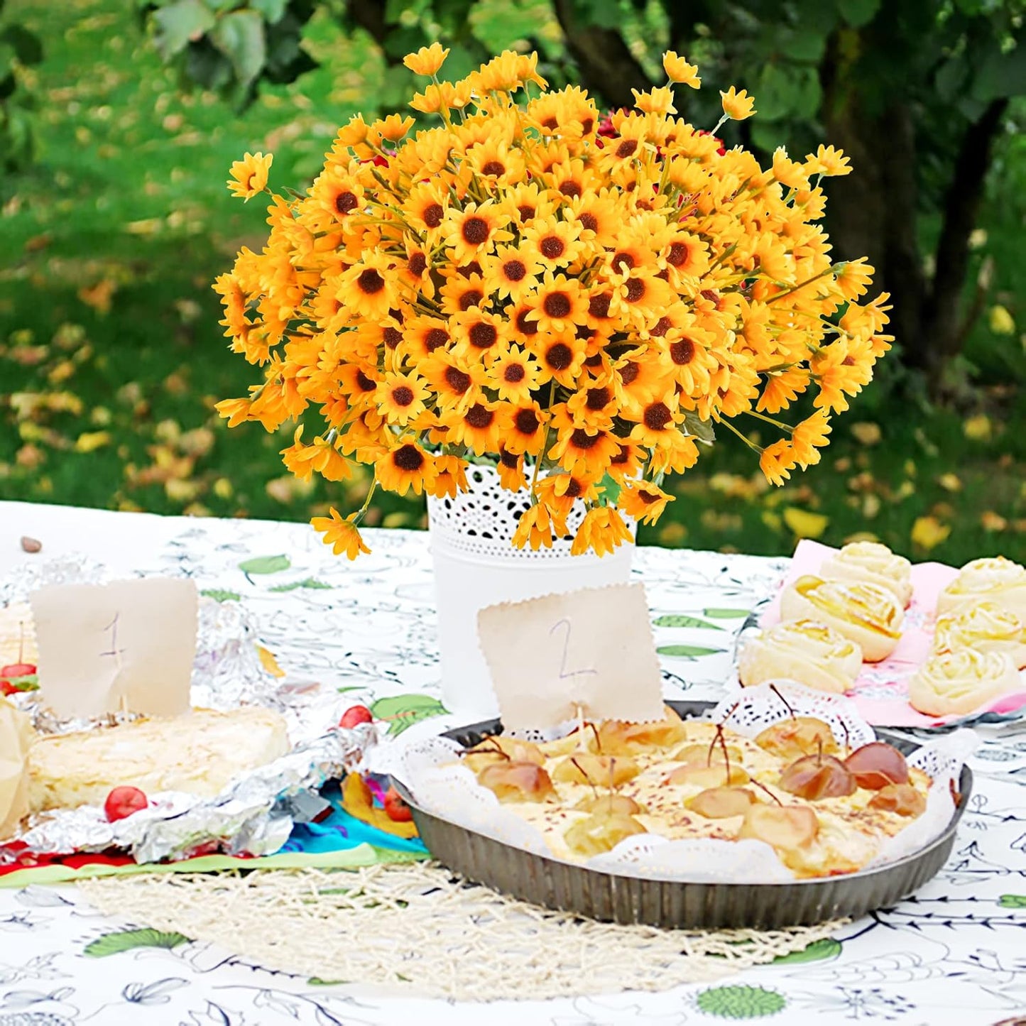 6 Bundles Sunflowers Artificial Flowers Daisy Mums Fake Flowers Outdoor UV Resistant No Fade Fall Flowers 24 Stems Greenery Shrubs Indoor Outside Home Wedding Office DIY Garden Décor (Yellow)