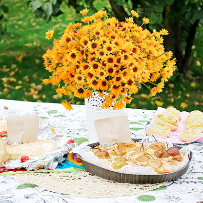 6 Bundles Sunflowers Artificial Flowers Daisy Mums Fake Flowers Outdoor UV Resistant No Fade Fall Flowers 24 Stems Greenery Shrubs Indoor Outside Home Wedding Office DIY Garden Décor (Yellow)