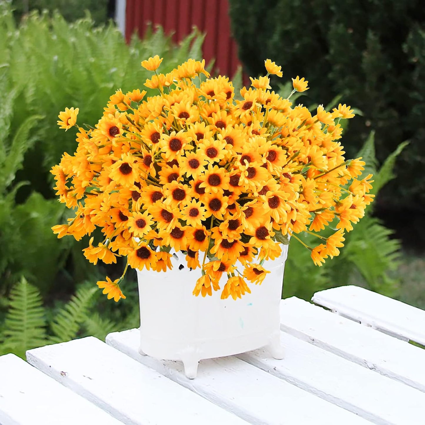 6 Bundles Sunflowers Artificial Flowers Daisy Mums Fake Flowers Outdoor UV Resistant No Fade Fall Flowers 24 Stems Greenery Shrubs Indoor Outside Home Wedding Office DIY Garden Décor (Yellow)