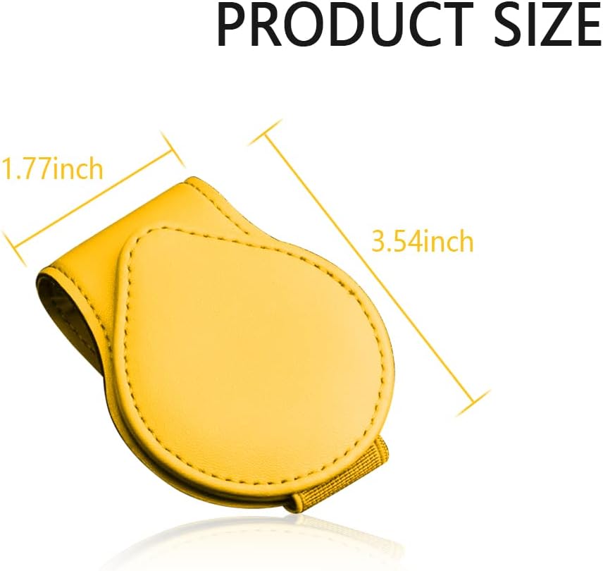 Magnetic Sunglass Holder for Visor, PU Leather Car Organizer, Universal Accessory (Yellow)
