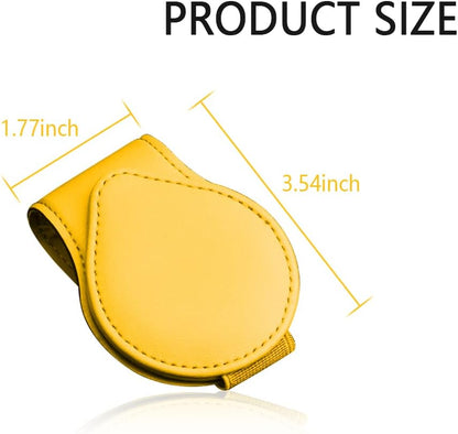Magnetic Sunglass Holder for Visor, PU Leather Car Organizer, Universal Accessory (Yellow)