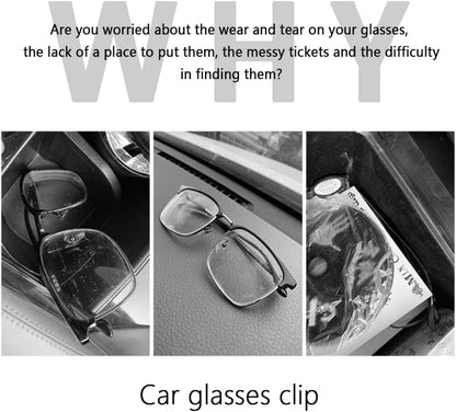 Magnetic Sunglass Holder for Visor, PU Leather Car Organizer, Universal Accessory (Yellow)