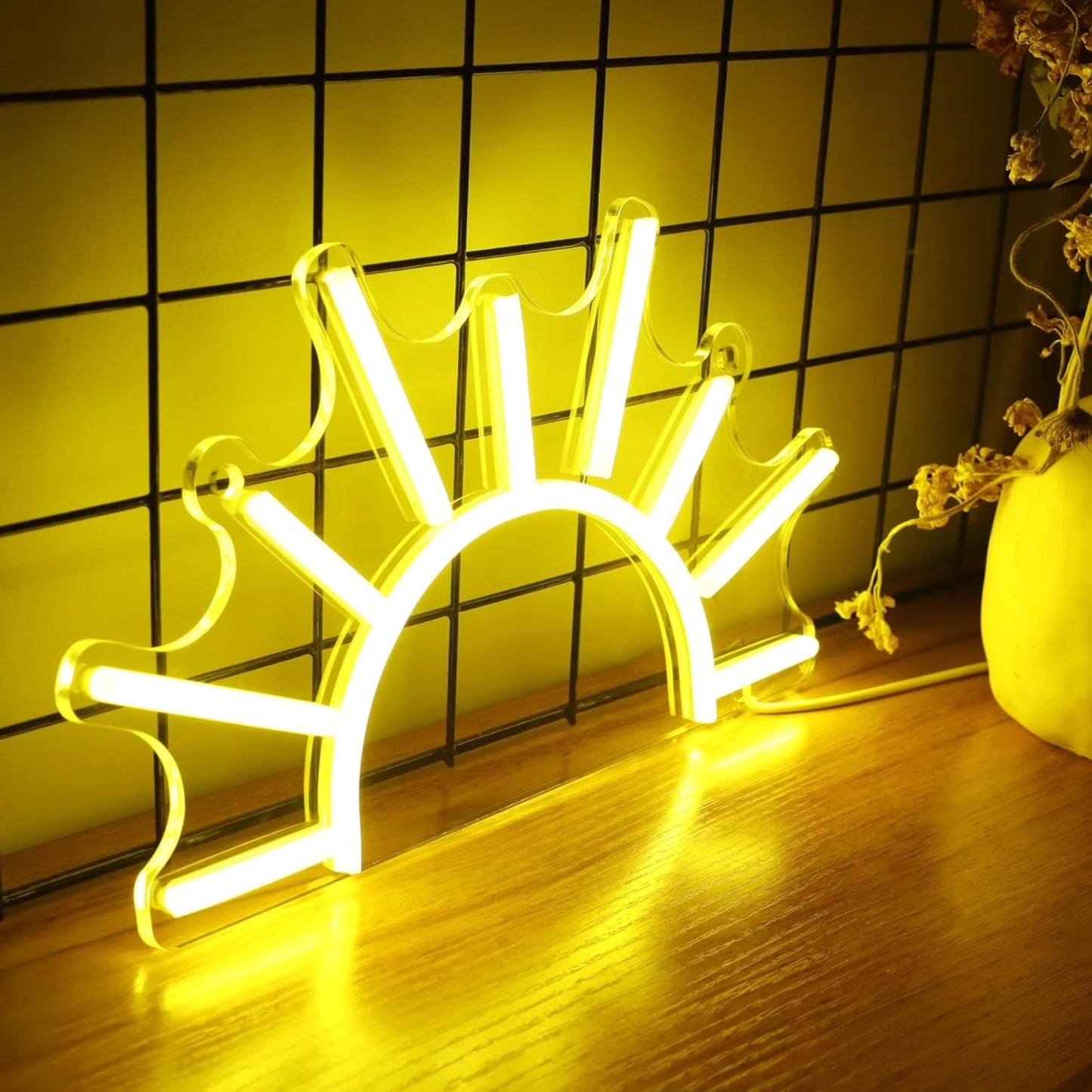 Sunrise Neon Sign for Wall Decor, Sunset Night Light with Dimmable, Light up Sun LED Acrylic Bedroom Home Lamp, Best Gifts for Birthday Party Christmas Wedding Bar Aesthetic(Golden Yellow)
