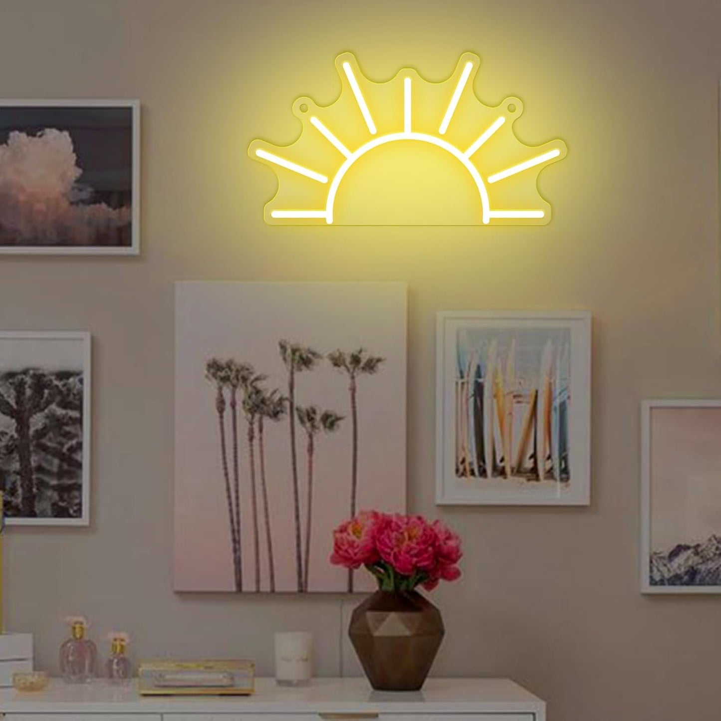 Sunrise Neon Sign for Wall Decor, Sunset Night Light with Dimmable, Light up Sun LED Acrylic Bedroom Home Lamp, Best Gifts for Birthday Party Christmas Wedding Bar Aesthetic(Golden Yellow)
