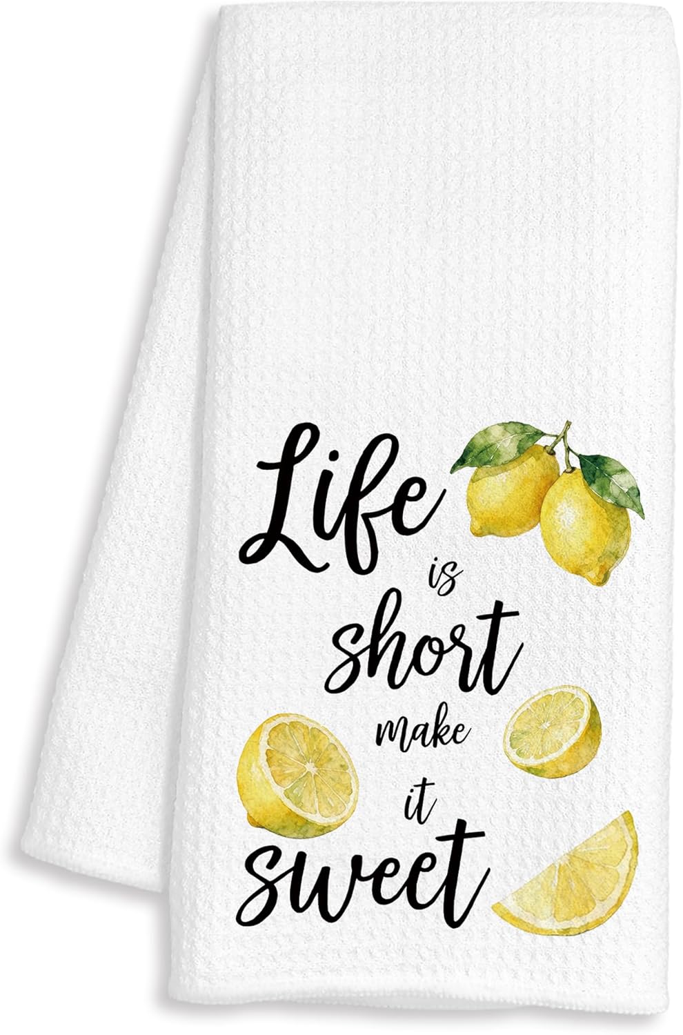 Summer Lemon Kitchen Towels, Inspirational Gifts for Women, Life is Short Make It Sweet Lemon Decorative Dish Hand Tea Towels for Bathroom Kitchen, 16x24 Inch