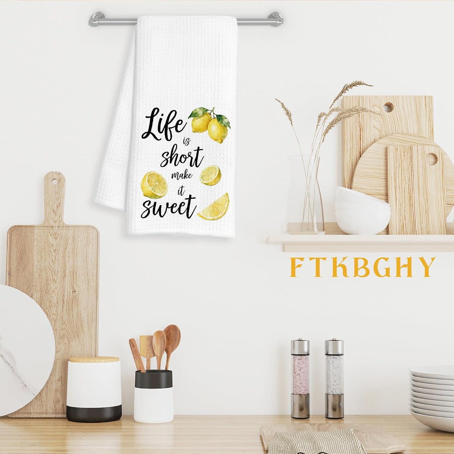 Summer Lemon Kitchen Towels, Inspirational Gifts for Women, Life is Short Make It Sweet Lemon Decorative Dish Hand Tea Towels for Bathroom Kitchen, 16x24 Inch