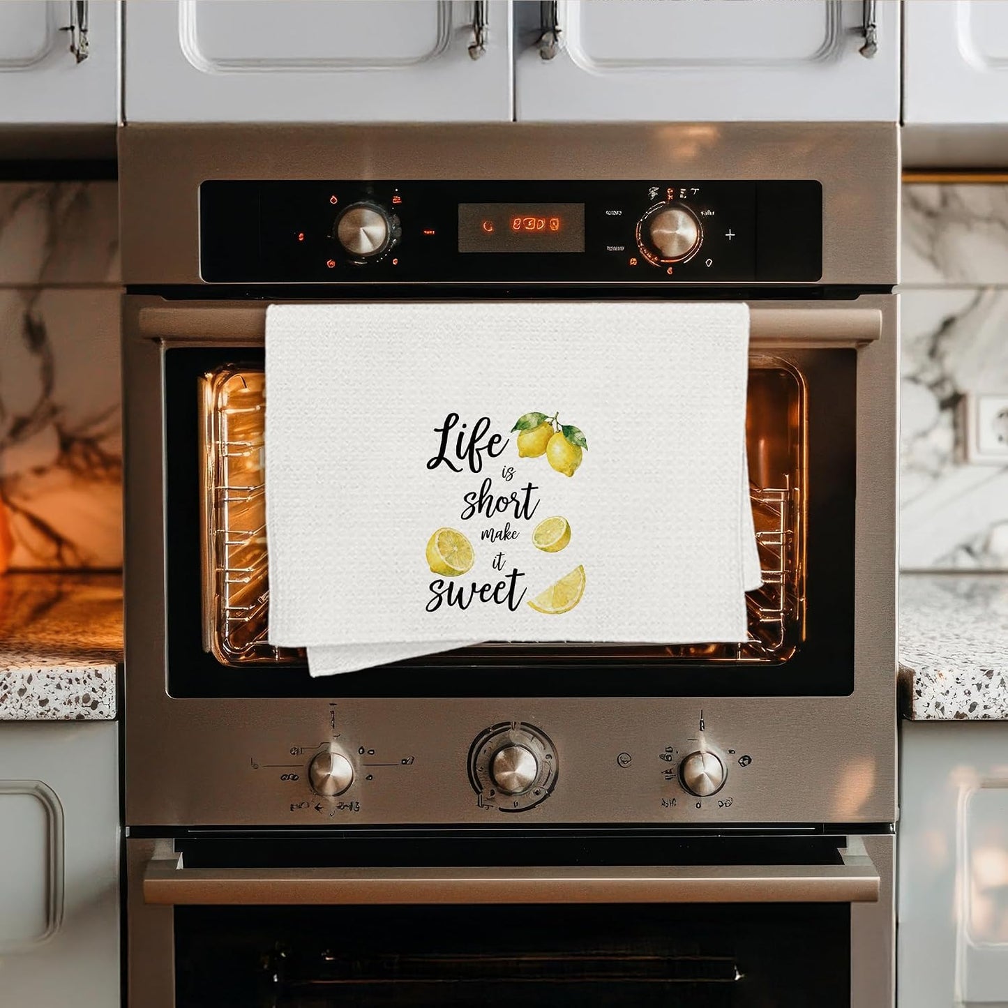 Summer Lemon Kitchen Towels, Inspirational Gifts for Women, Life is Short Make It Sweet Lemon Decorative Dish Hand Tea Towels for Bathroom Kitchen, 16x24 Inch