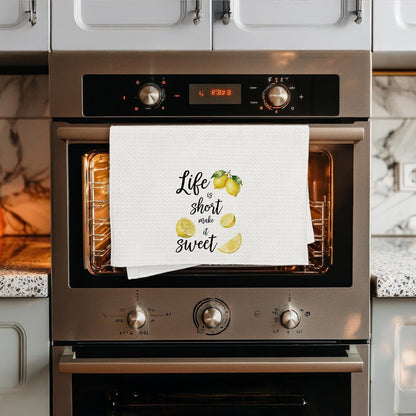 Summer Lemon Kitchen Towels, Inspirational Gifts for Women, Life is Short Make It Sweet Lemon Decorative Dish Hand Tea Towels for Bathroom Kitchen, 16x24 Inch