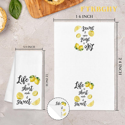 Summer Lemon Kitchen Towels, Inspirational Gifts for Women, Life is Short Make It Sweet Lemon Decorative Dish Hand Tea Towels for Bathroom Kitchen, 16x24 Inch