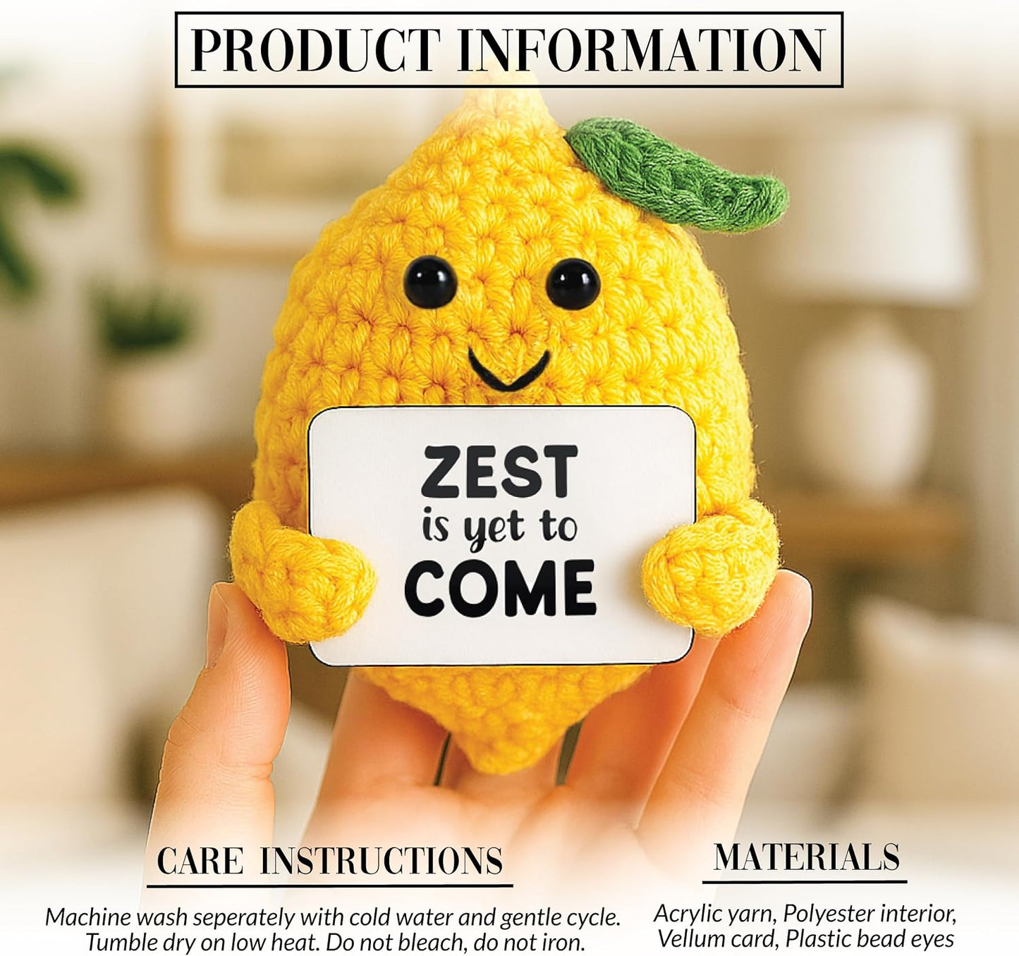 Lemon - Crochet Mini Figure Fruit Zest Encouragement Inspiration Home Work Desk Decor