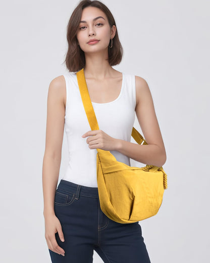 Women's Nylon Hobo Crescent Crossbody Bag, Multi-Pocket Sling Bag, Half Moon Shoulder Purse
