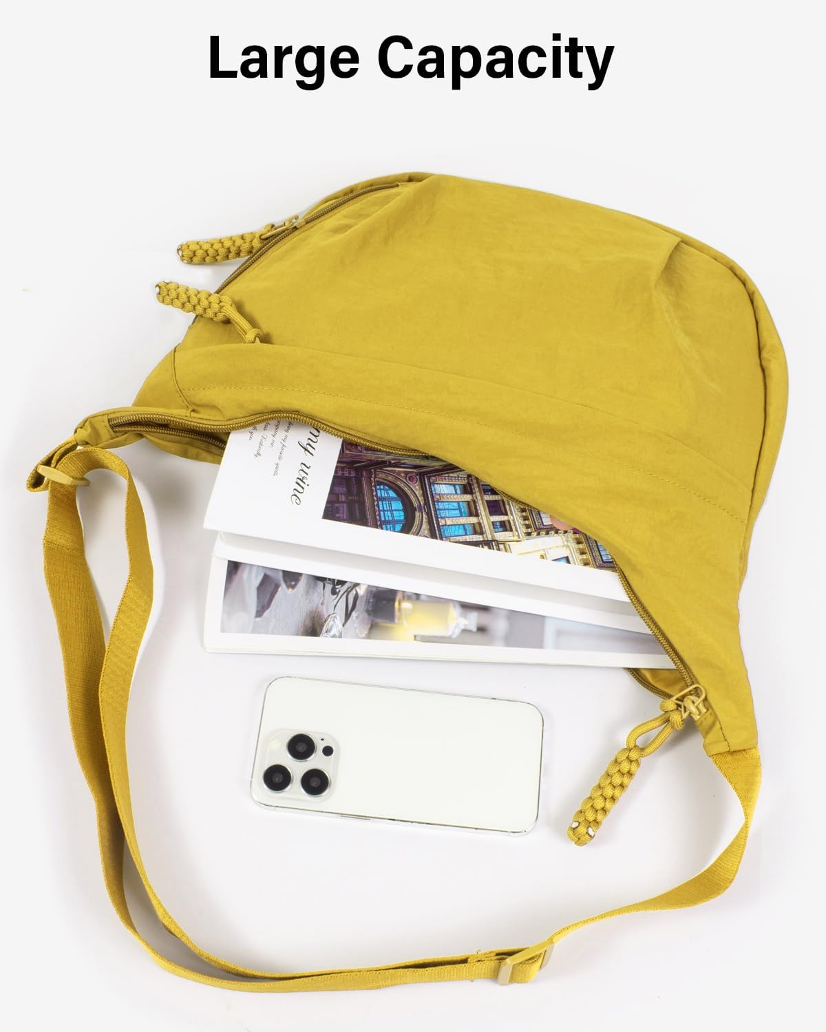 Women's Nylon Hobo Crescent Crossbody Bag, Multi-Pocket Sling Bag, Half Moon Shoulder Purse