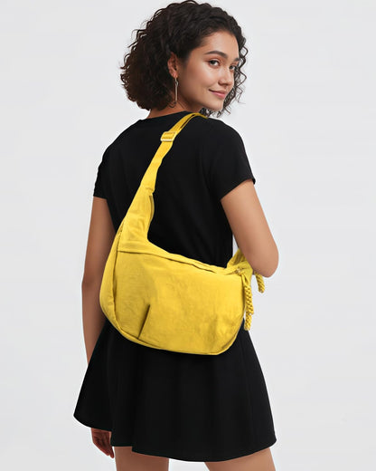 Women's Nylon Hobo Crescent Crossbody Bag, Multi-Pocket Sling Bag, Half Moon Shoulder Purse