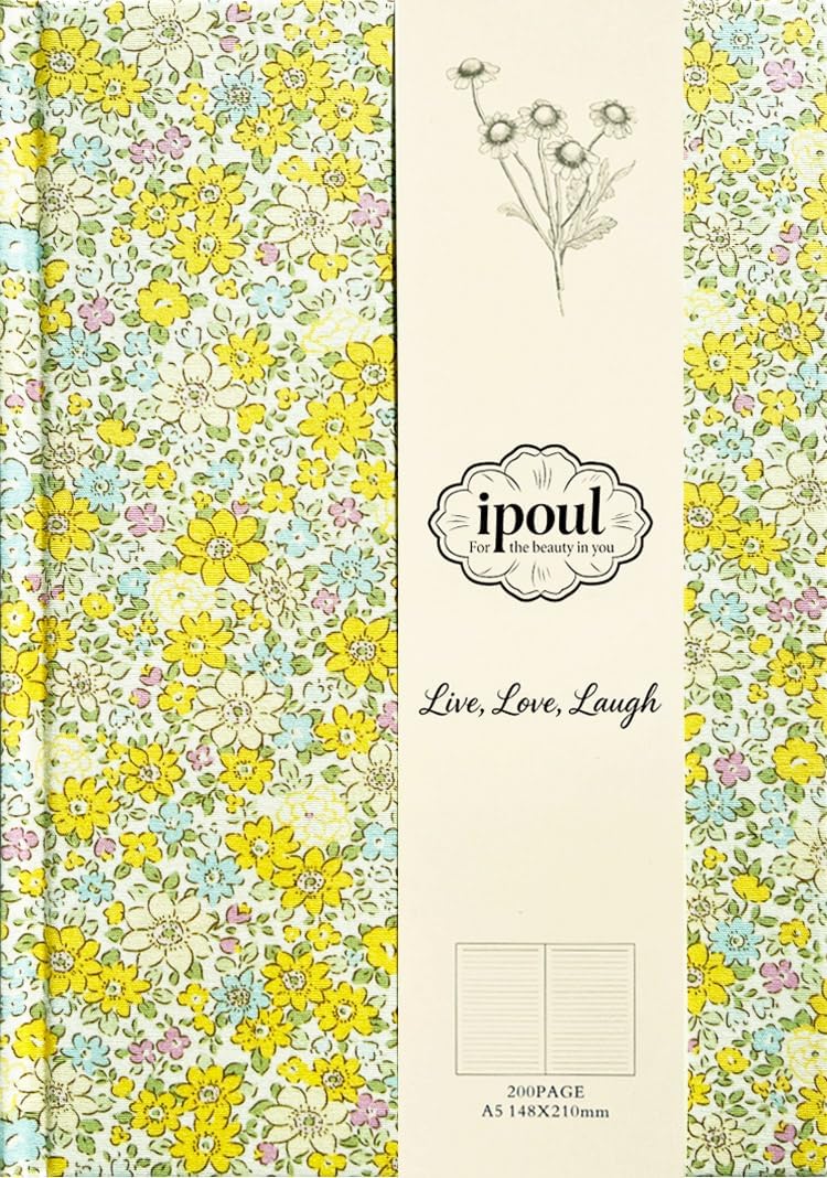 Yellow Notebook, Floral Journal for Writing, Journal for Teen Girls, A5, Ruled, Hardcover, Lay-flat, Cute Girls Diary, Birthday Gift for Women, Daughter, Granddaughter, School Supplies