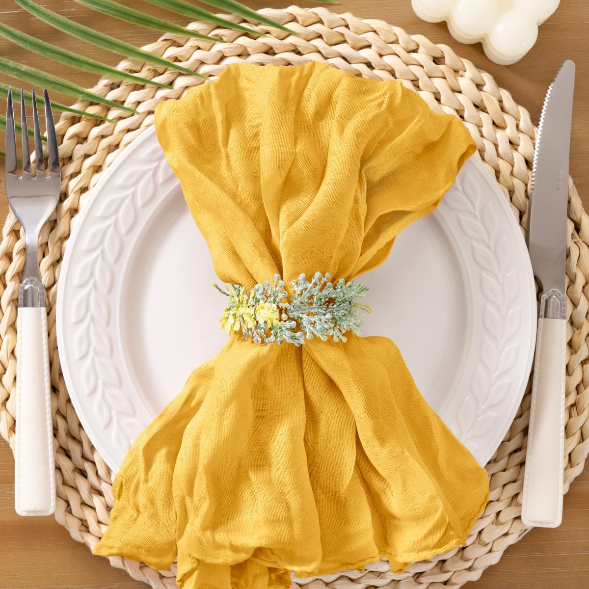 Gold Yellow Cheesecloth Napkins Summer Cheese Cloths Gauze Set of 10 Boho Washable Dinner Table Napkins for Wedding Party Baby Shower Birthday Party Decor