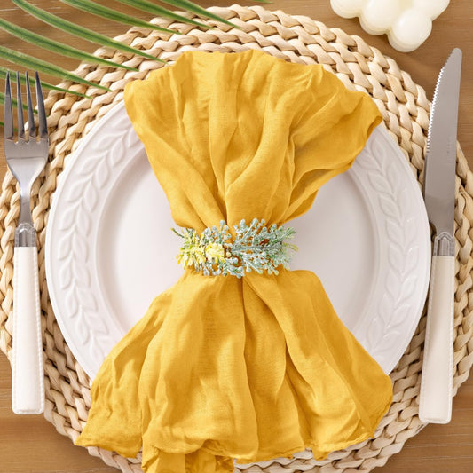 Gold Yellow Cheesecloth Napkins Summer Cheese Cloths Gauze Set of 10 Boho Washable Dinner Table Napkins for Wedding Party Baby Shower Birthday Party Decor