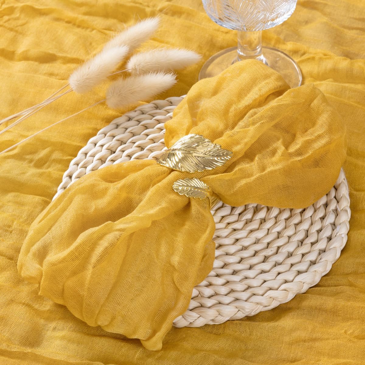 Gold Yellow Cheesecloth Napkins Summer Cheese Cloths Gauze Set of 10 Boho Washable Dinner Table Napkins for Wedding Party Baby Shower Birthday Party Decor