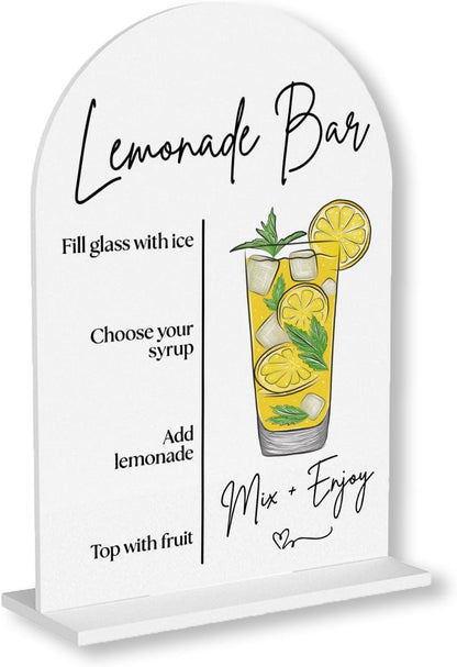 Lemonade Bar Sign Wedding Lemon Drinks Sign Acrylic Material 5 * 7 Inch | 4-Step diy beverage instructions. party decor for bridal shower and baby shower summer wedding decorations graduate retire