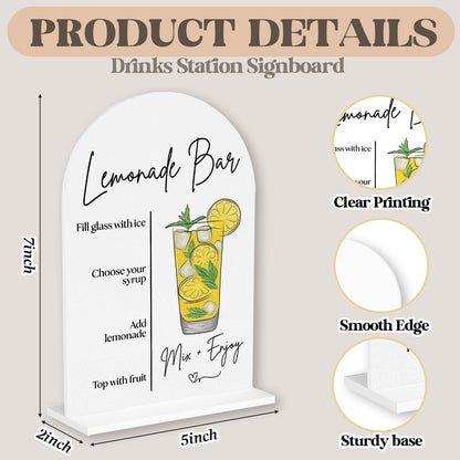 Lemonade Bar Sign Wedding Lemon Drinks Sign Acrylic Material 5 * 7 Inch | 4-Step diy beverage instructions. party decor for bridal shower and baby shower summer wedding decorations graduate retire