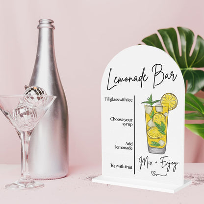 Lemonade Bar Sign Wedding Lemon Drinks Sign Acrylic Material 5 * 7 Inch | 4-Step diy beverage instructions. party decor for bridal shower and baby shower summer wedding decorations graduate retire