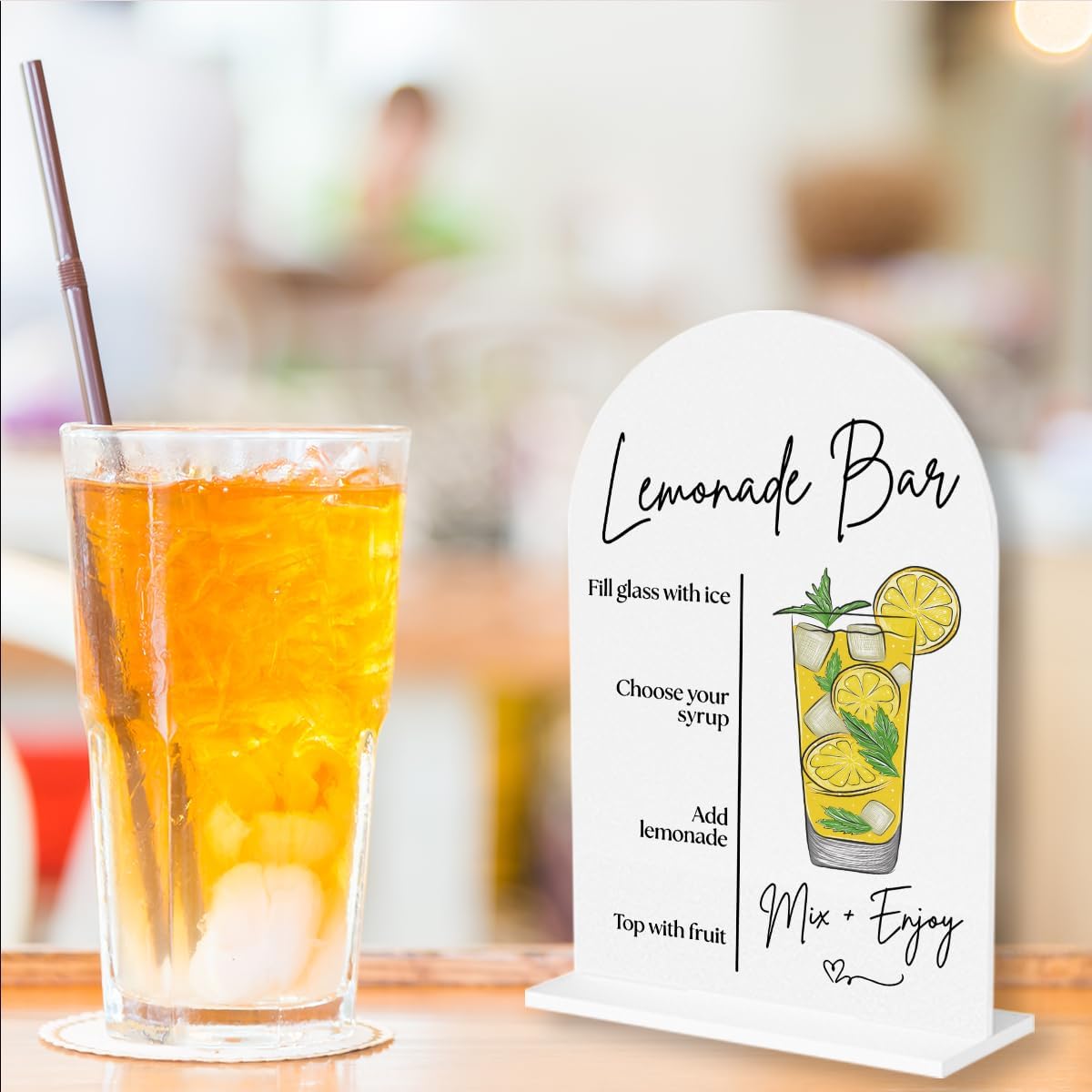Lemonade Bar Sign Wedding Lemon Drinks Sign Acrylic Material 5 * 7 Inch | 4-Step diy beverage instructions. party decor for bridal shower and baby shower summer wedding decorations graduate retire