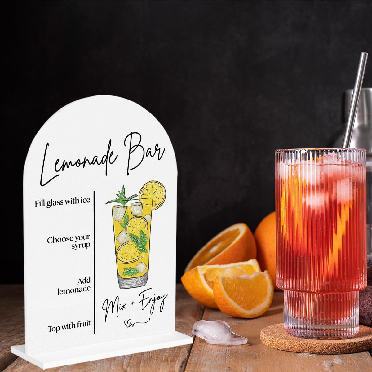 Lemonade Bar Sign Wedding Lemon Drinks Sign Acrylic Material 5 * 7 Inch | 4-Step diy beverage instructions. party decor for bridal shower and baby shower summer wedding decorations graduate retire