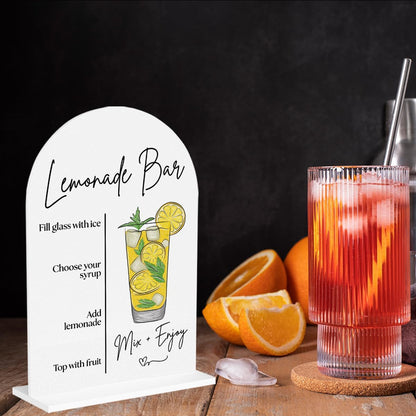 Lemonade Bar Sign Wedding Lemon Drinks Sign Acrylic Material 5 * 7 Inch | 4-Step diy beverage instructions. party decor for bridal shower and baby shower summer wedding decorations graduate retire