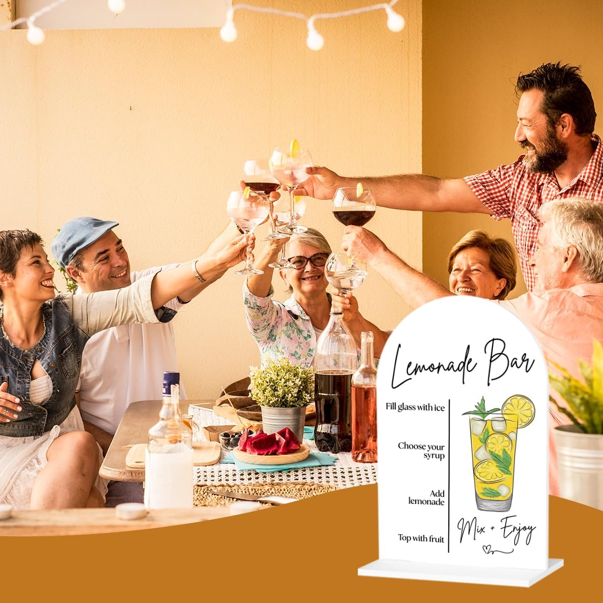 Lemonade Bar Sign Wedding Lemon Drinks Sign Acrylic Material 5 * 7 Inch | 4-Step diy beverage instructions. party decor for bridal shower and baby shower summer wedding decorations graduate retire