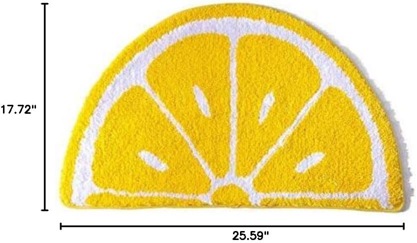Lemon Bathroom Rug Yellow Semi-Circle Non-Slip Water-Absorbent Lemon Bath Mat Bedroom Bathtub Shower Room Mat,Kitchen Kid Room Decor