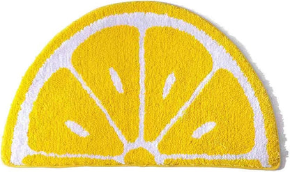 Lemon Bathroom Rug Yellow Semi-Circle Non-Slip Water-Absorbent Lemon Bath Mat Bedroom Bathtub Shower Room Mat,Kitchen Kid Room Decor