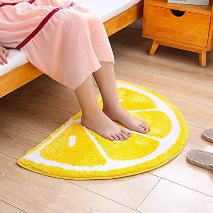 Lemon Bathroom Rug Yellow Semi-Circle Non-Slip Water-Absorbent Lemon Bath Mat Bedroom Bathtub Shower Room Mat,Kitchen Kid Room Decor