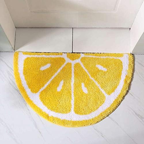 Lemon Bathroom Rug Yellow Semi-Circle Non-Slip Water-Absorbent Lemon Bath Mat Bedroom Bathtub Shower Room Mat,Kitchen Kid Room Decor