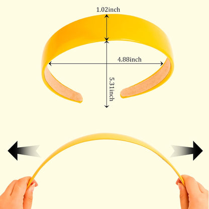 Yellow Headbands for Women 1 Inch Faux Leather Thin Hairband | Plastic Hard Head Band Non-slip Simple Hair Bands Holiday Halloween Cosplay DIY Yellow Hair Accessories for Women and Girls