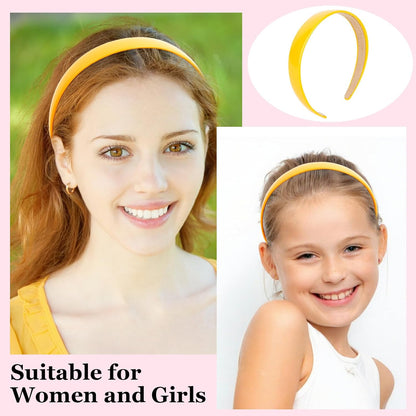 Yellow Headbands for Women 1 Inch Faux Leather Thin Hairband | Plastic Hard Head Band Non-slip Simple Hair Bands Holiday Halloween Cosplay DIY Yellow Hair Accessories for Women and Girls