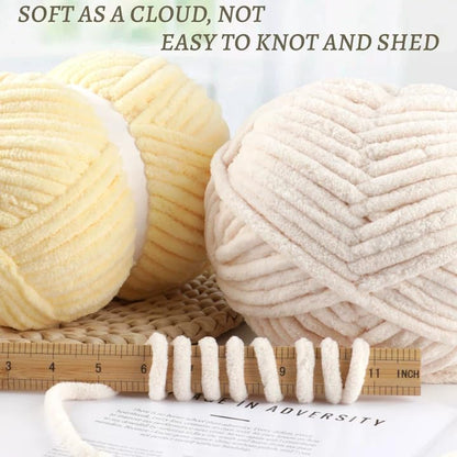 Baby Blanket Chenille Yarn for Crocheting, Yellow Super Bulky Chunky Yarn | 2 Pack 229.6 Yds, 21.16 Oz Plush Fluffy Velvet Yarn for Crochet, Soft Thick Yarn for Hand Knitting Cozy Blankets, Amigurumi