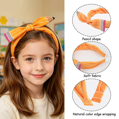 Back to School Headband Pencil Hairband for Women Teacher Student | Yellow Pencil Bow Headbands Hair Accessories First Day of School Gift for Girls