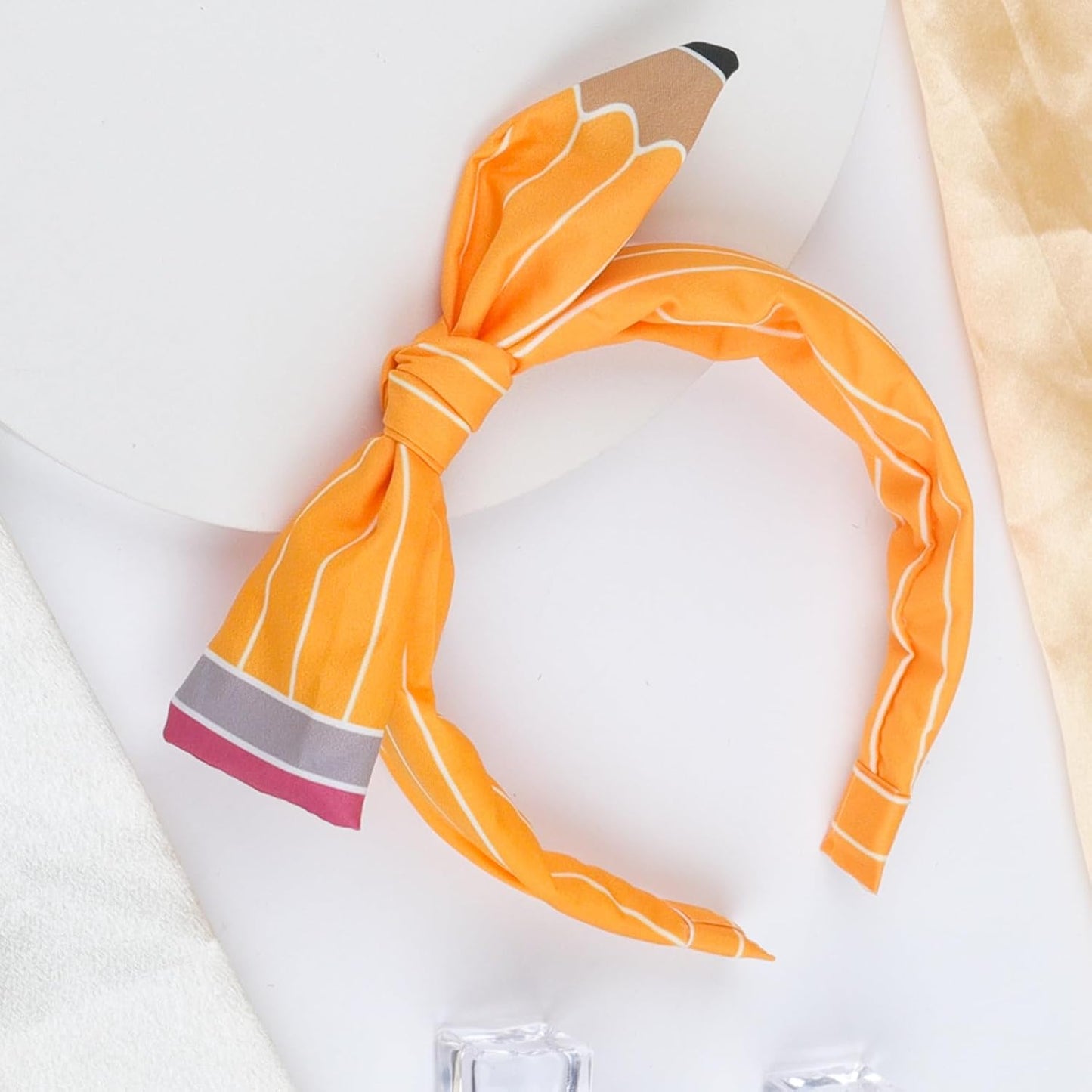Back to School Headband Pencil Hairband for Women Teacher Student | Yellow Pencil Bow Headbands Hair Accessories First Day of School Gift for Girls