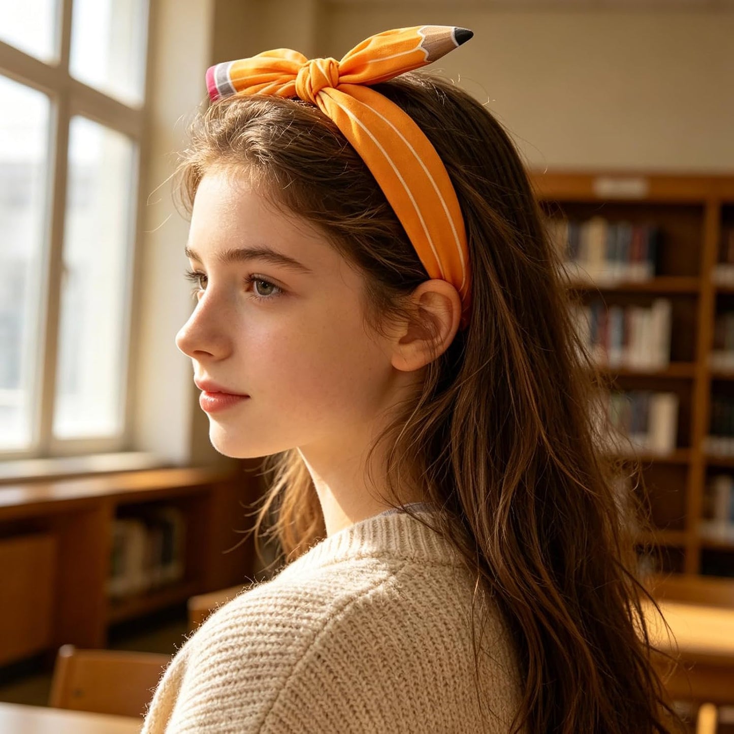 Back to School Headband Pencil Hairband for Women Teacher Student | Yellow Pencil Bow Headbands Hair Accessories First Day of School Gift for Girls