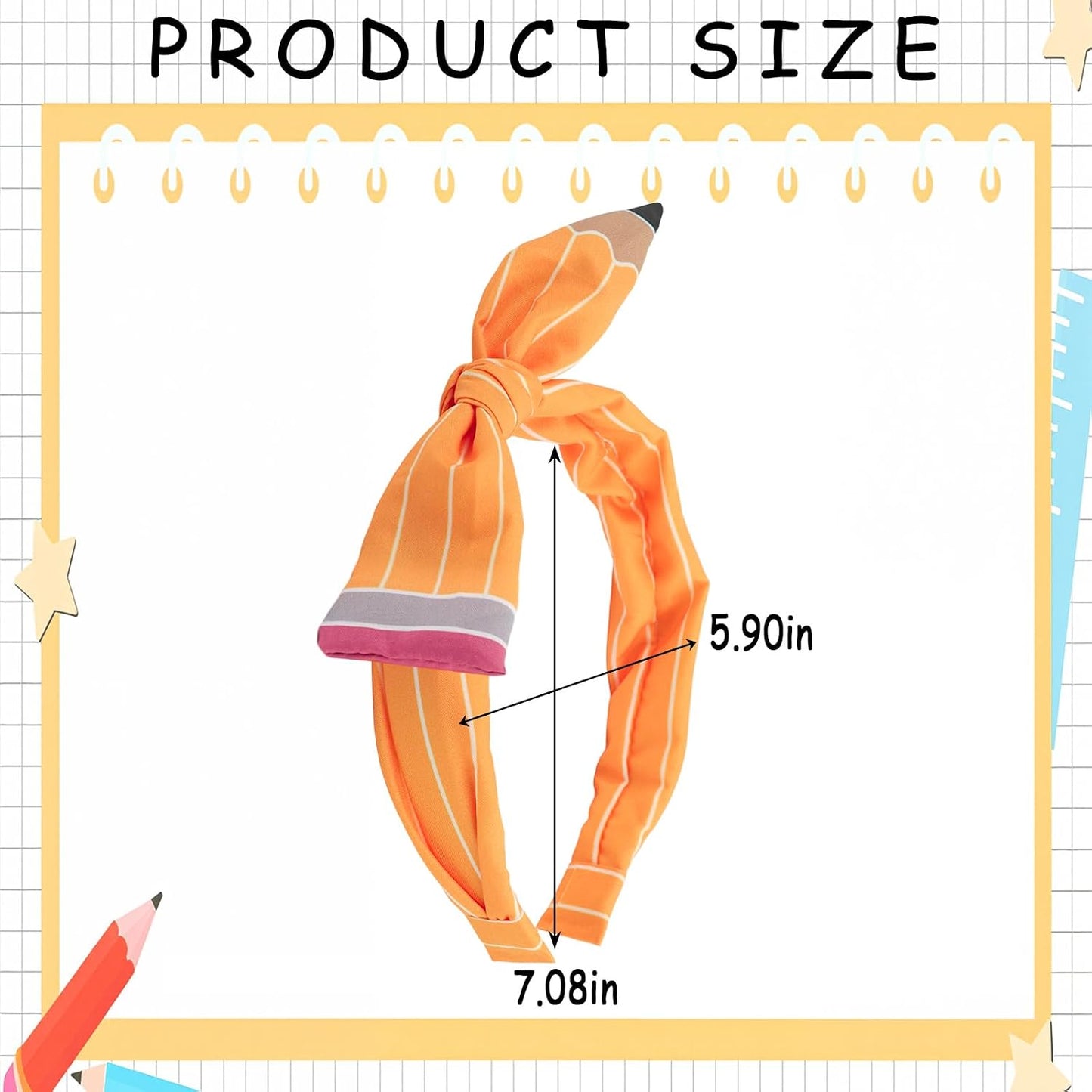 Back to School Headband Pencil Hairband for Women Teacher Student | Yellow Pencil Bow Headbands Hair Accessories First Day of School Gift for Girls