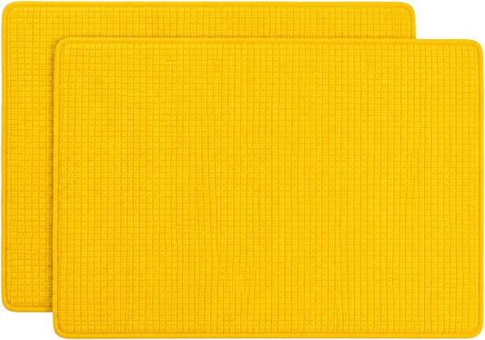 Dish Drying Mat 2 Pack 20 X 15 Inch Kitchen Counter Mats Reversible Baby Bottles Dish Dry Pad Super Absorbent (Yellow)