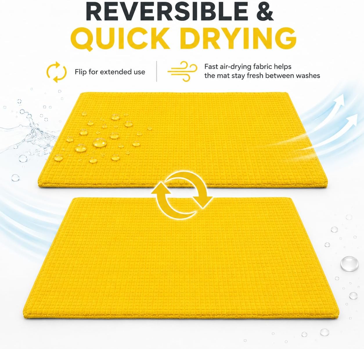 Dish Drying Mat 2 Pack 20 X 15 Inch Kitchen Counter Mats Reversible Baby Bottles Dish Dry Pad Super Absorbent (Yellow)