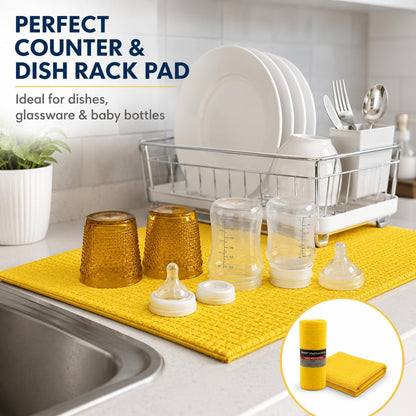 Dish Drying Mat 2 Pack 20 X 15 Inch Kitchen Counter Mats Reversible Baby Bottles Dish Dry Pad Super Absorbent (Yellow)