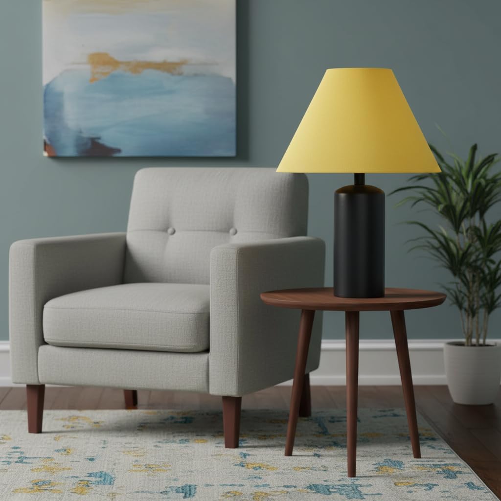 56045, Hardback Empire Transitional UNO Shade in Golden Yellow Washi Paper, 4" Top x 10" Bottom x 7" Slant, Slip UNO 36mm Table Lamp