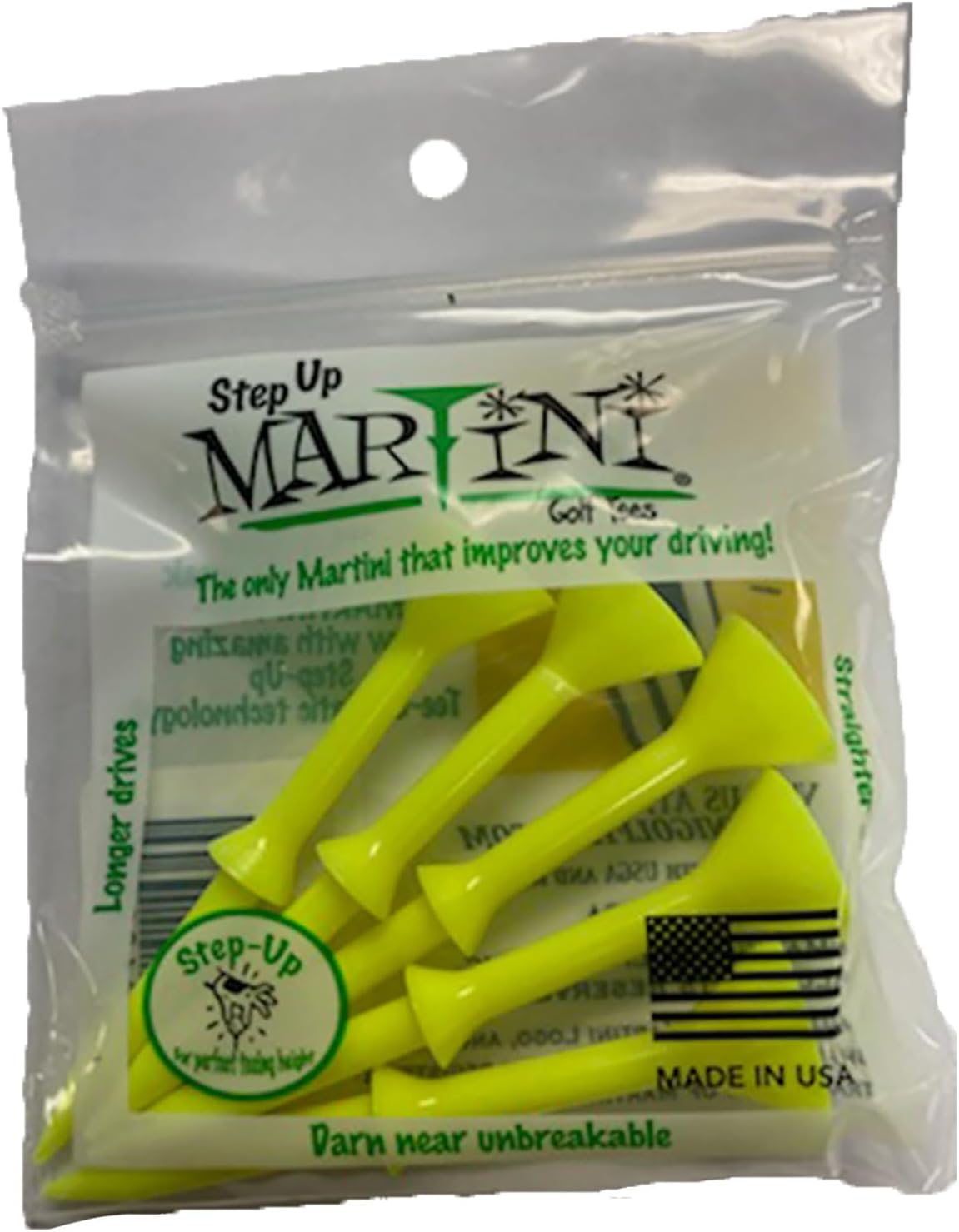 Step-Up Golf Tees - Virtually Unbreakable - Yellow, 3.25 inches