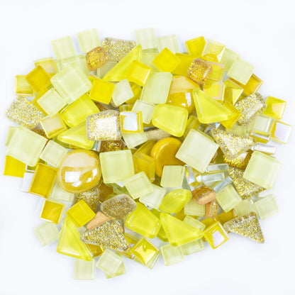 Mosaic Tiles,Glass Mosaic tile,Mosaic Glass Pieces,Glass Mosaic Tiles for Crafts Resin Art,Photo Frames,Vases,DIY lamps Candle Holders Kitchen Countertop Home Decor, 200g (Mixed-Gold Yellow)