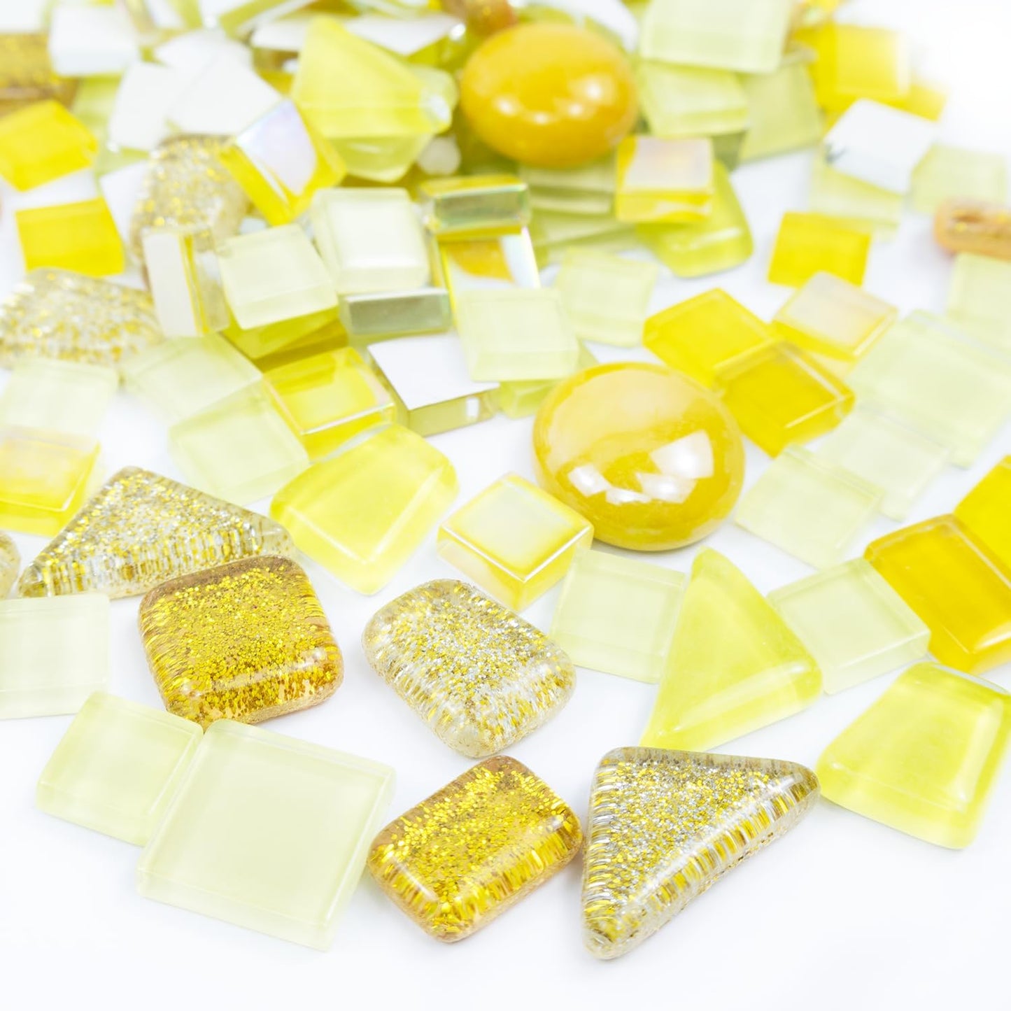 Mosaic Tiles,Glass Mosaic tile,Mosaic Glass Pieces,Glass Mosaic Tiles for Crafts Resin Art,Photo Frames,Vases,DIY lamps Candle Holders Kitchen Countertop Home Decor, 200g (Mixed-Gold Yellow)